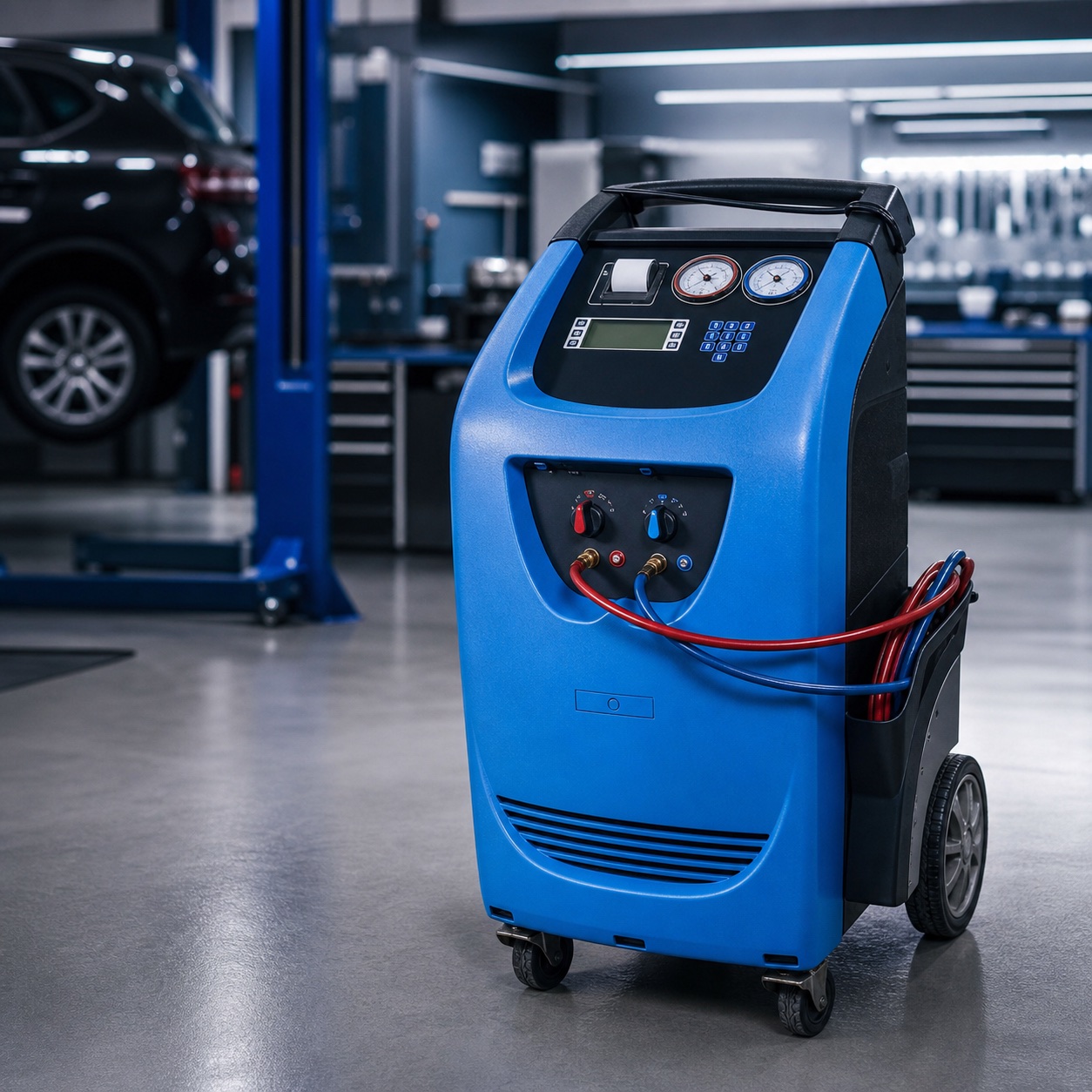 Polished automotive air conditioning service equipment