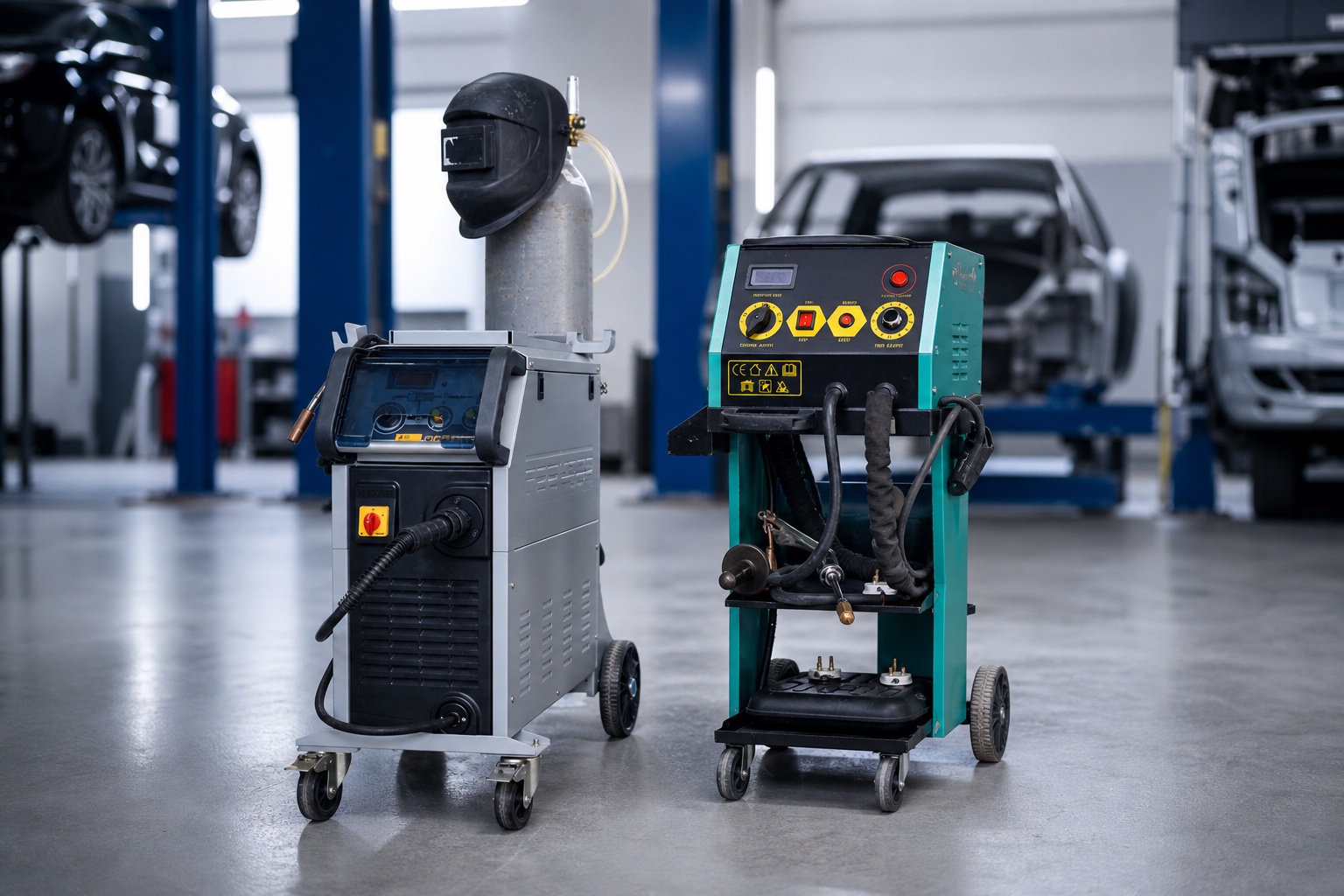 Polished welding equipment used for workshop body repair